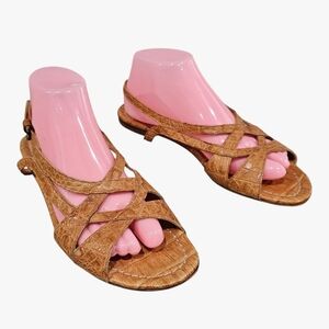ALEXA WAGNER Tan Brown Croc Embossed Criss Cross Slingback Sandals 40/9.5-10